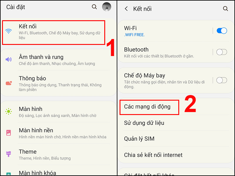 Chọn Các mạng di động